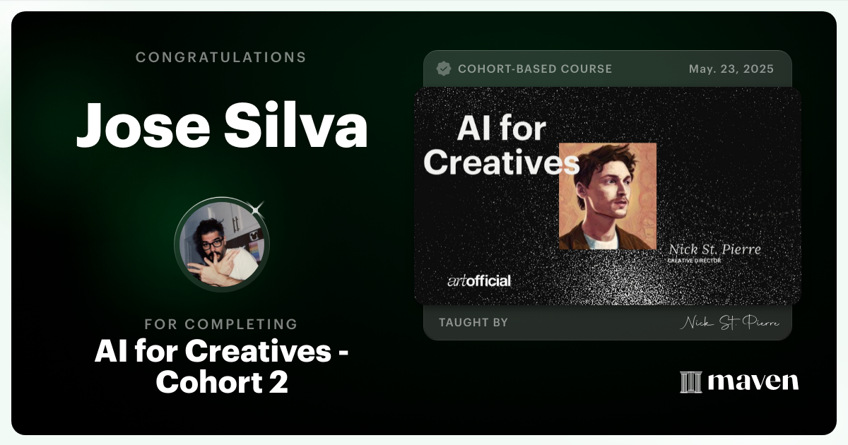 Certificate of Completion for AI for Creatives - Cohort 2