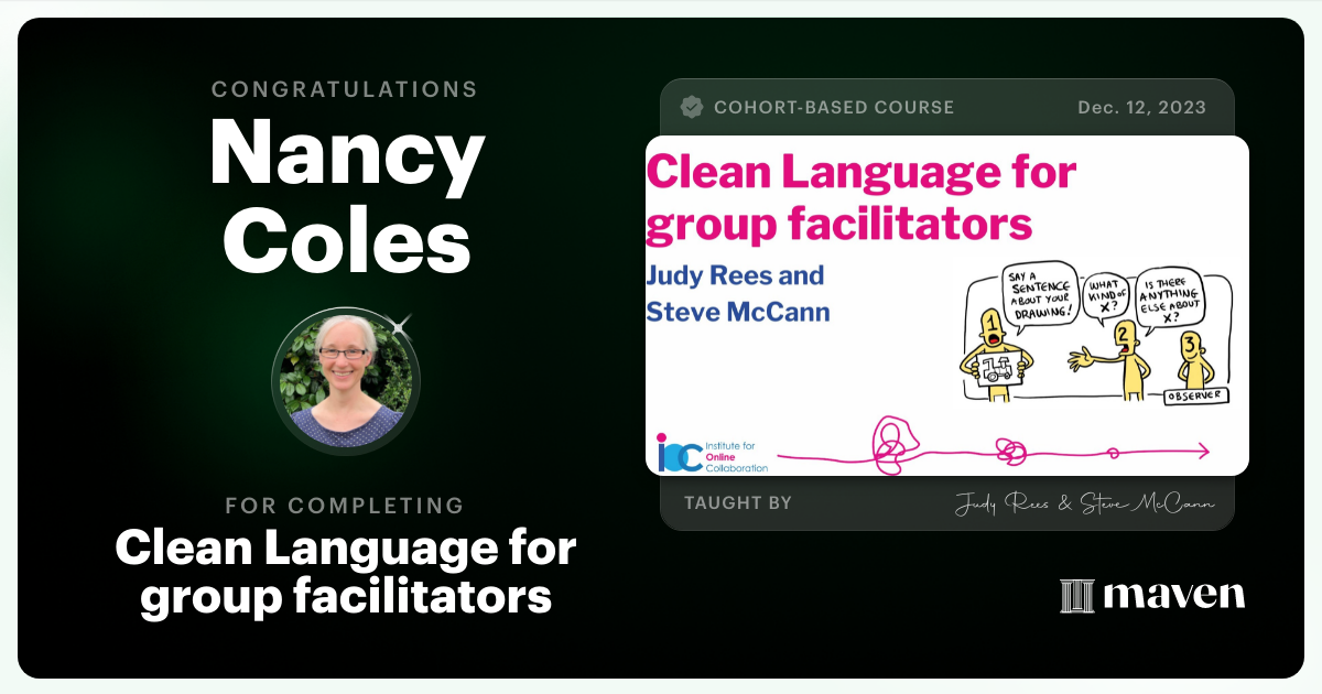 Certificate of Completion for Clean Language for group facilitators