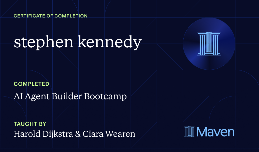 Certificate for AI Agent Builder Bootcamp
