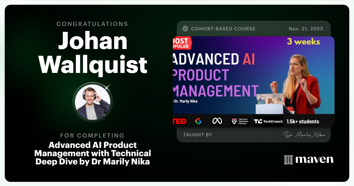 Certificate of Completion for Advanced AI Product Leadership Certification