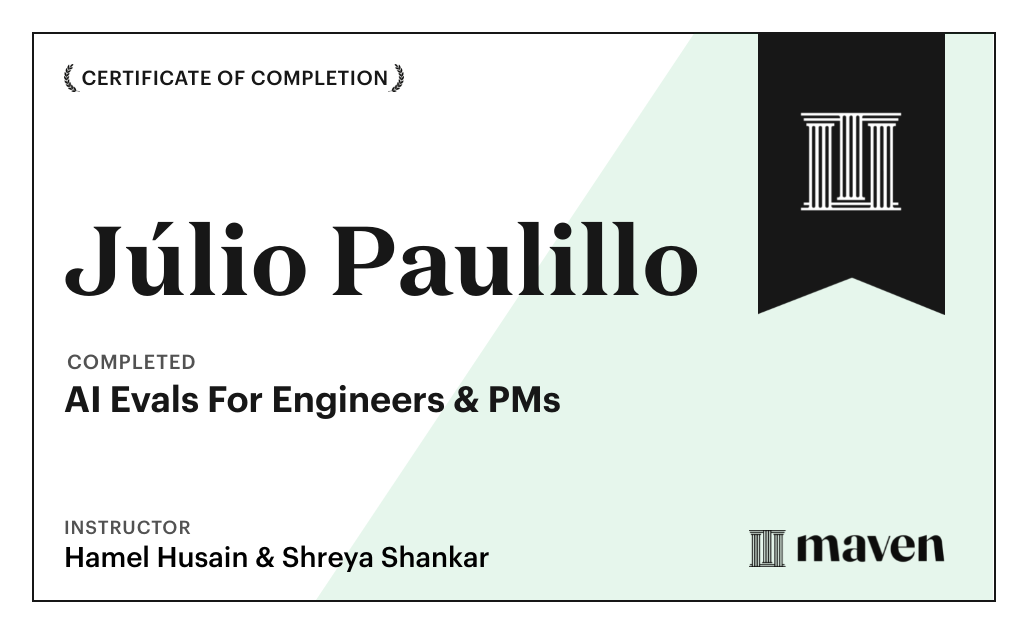 Certificate for AI Evals For Engineers & PMs