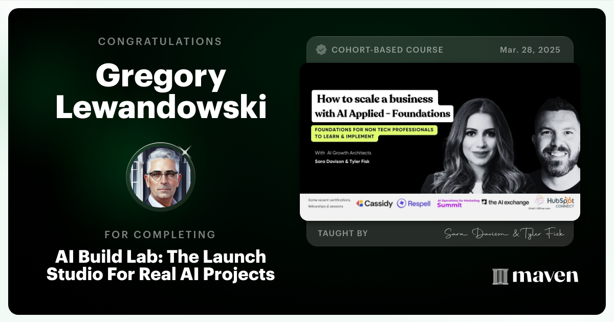 Certificate of Completion for Master Market-Ready Agentic AI Workflows: Step-by-Step, No Code Required