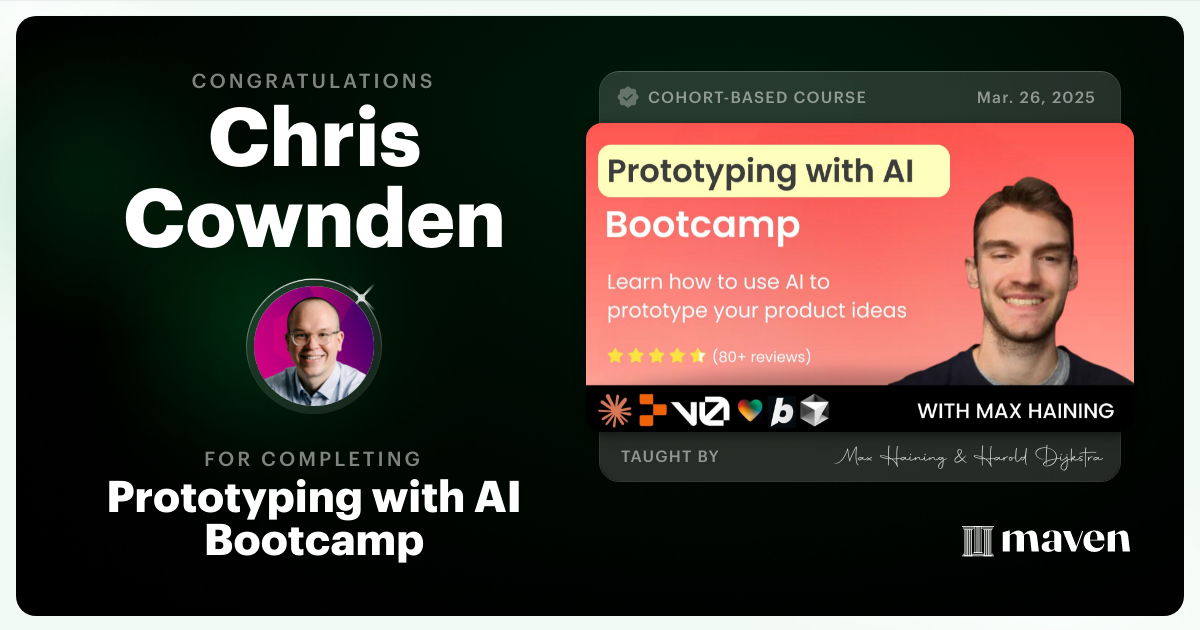 Certificate of Completion for The AI Builder Bootcamp