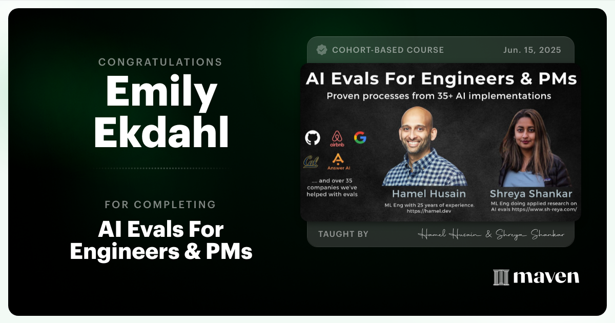 Certificate of Completion for AI Evals For Engineers & PMs