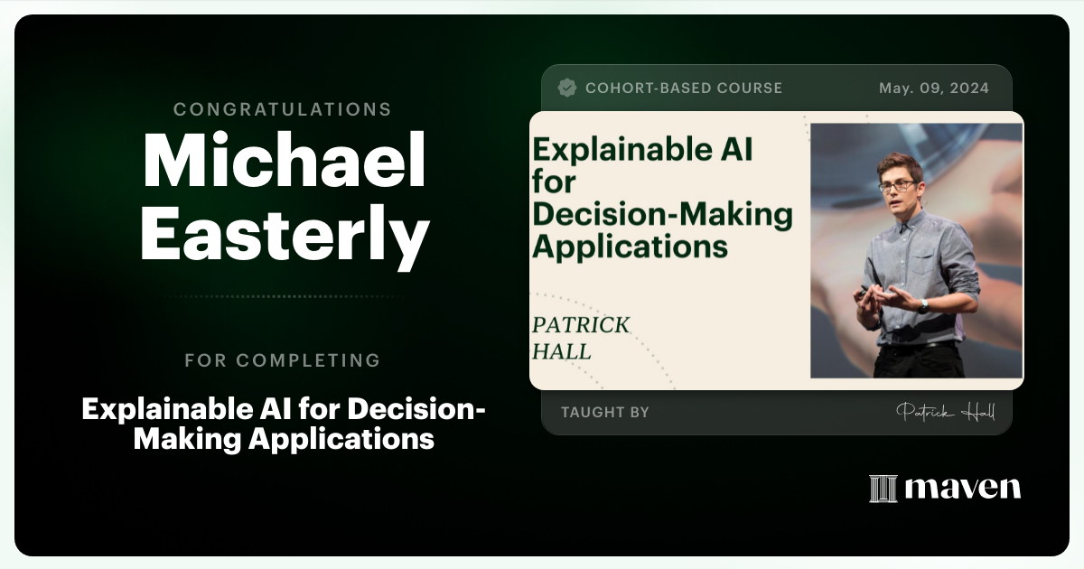 Certificate of Completion for Explainable AI for Decision-Making Applications