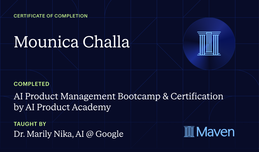Certificate for AI Product Management Bootcamp & Certification by AI Product Academy