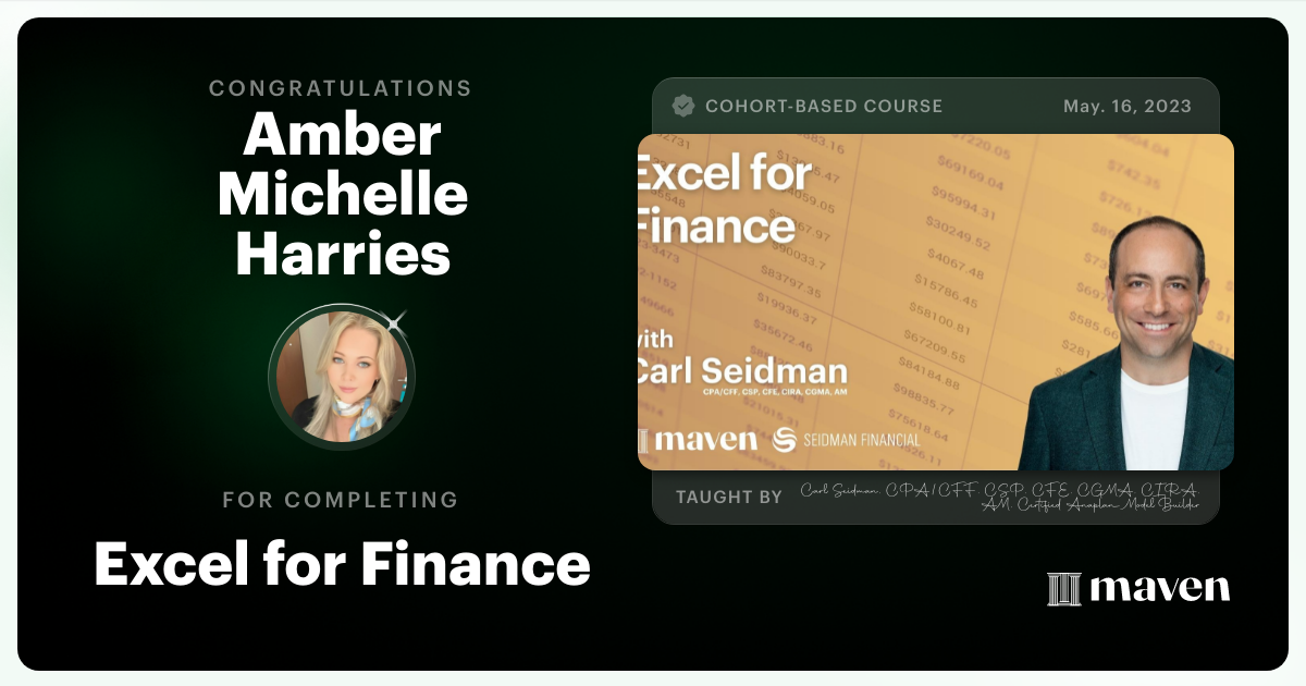 Certificate of Completion for AI-Enabled Finance with Dynamic Excel