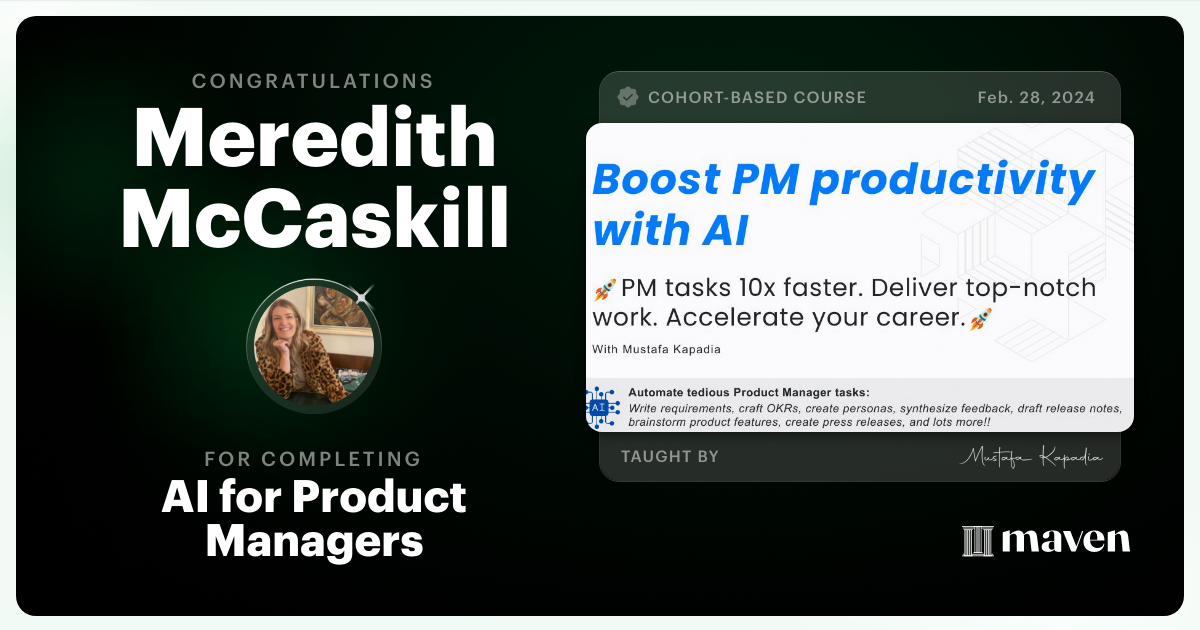 Certificate of Completion for Get Your Time Back: AI for Product Managers