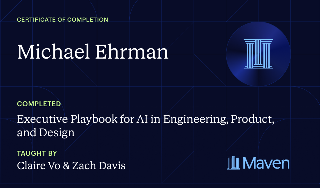 Certificate for Executive Playbook for AI in Engineering, Product, and Design