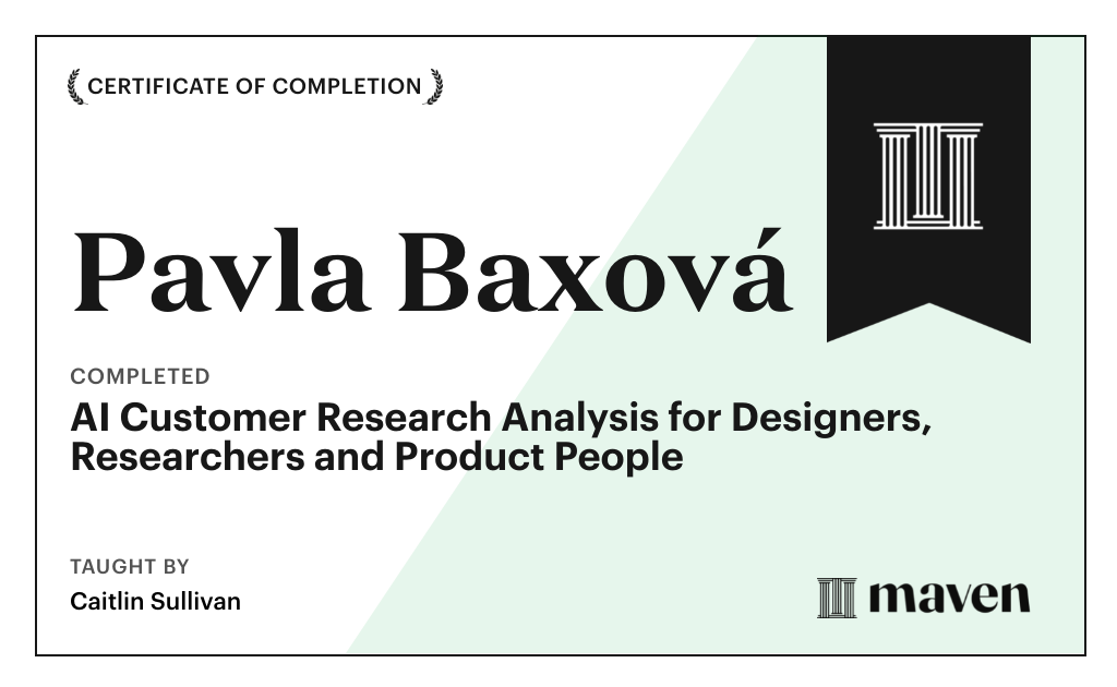 Certificate for AI Customer Research Analysis for Designers, Researchers and PMs
