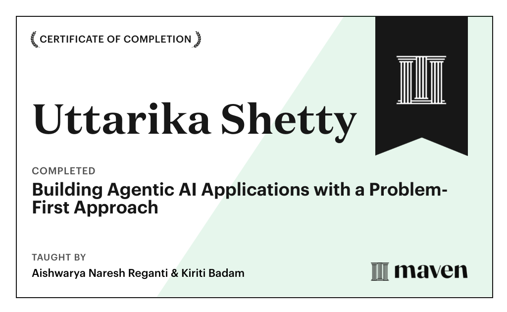 Certificate for Building Agentic AI Applications with a Problem-First Approach