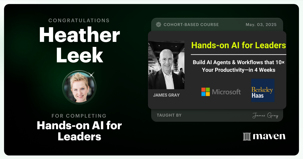 Certificate of Completion for Hands-on Agentic AI for Leaders