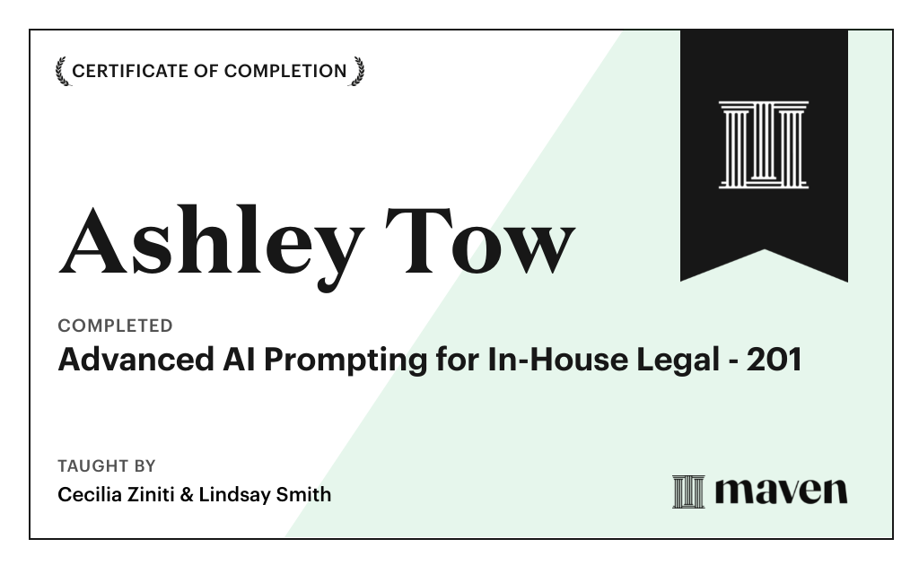 Certificate for Advanced AI Prompting for In-House Legal - 201