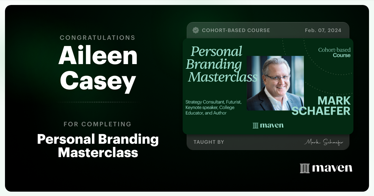 Certificate of Completion for Personal Branding Masterclass