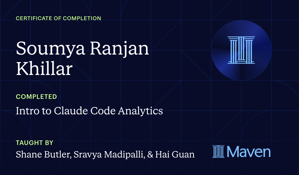 Certificate for Intro to Agentic Analytics in Claude Code