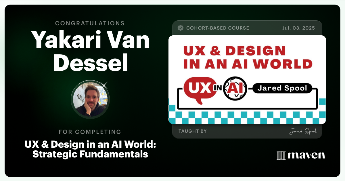 Certificate of Completion for UX & Design for Today's AI Functionality