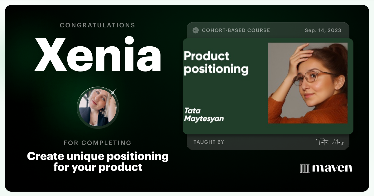 Certificate of Completion for Product Positioning Workgroup