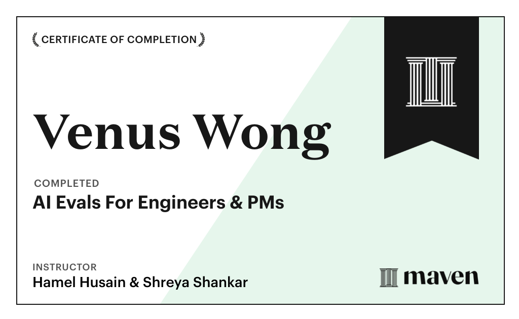 Certificate for AI Evals For Engineers & PMs