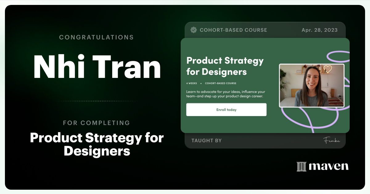 Certificate of Completion for Product Strategy for Designers