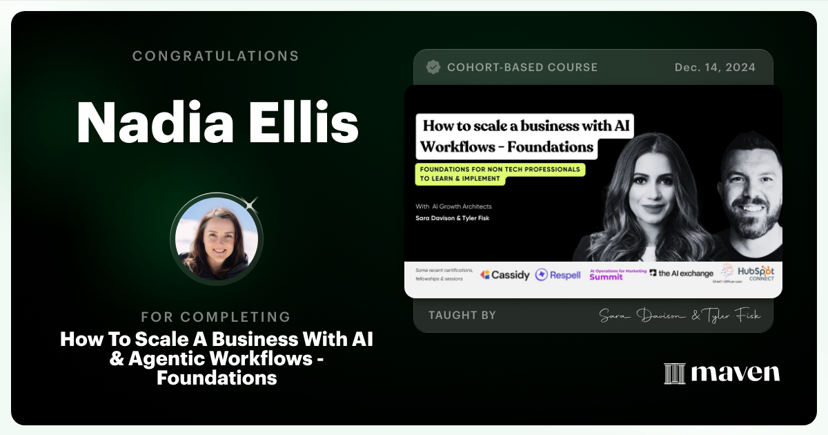 Certificate of Completion for Build The AI Agent Workforce That Scales Companies: Own & Run Your Own Agent Org