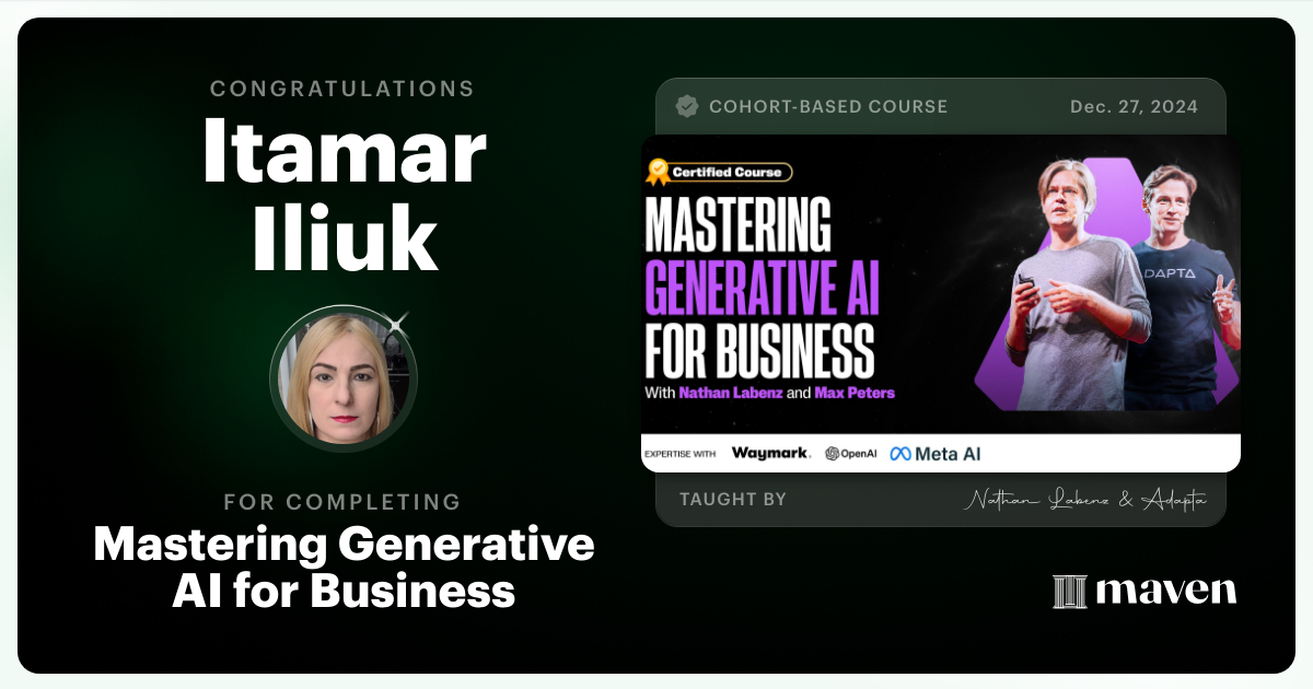 Certificate of Completion for Mastering Generative AI for Business