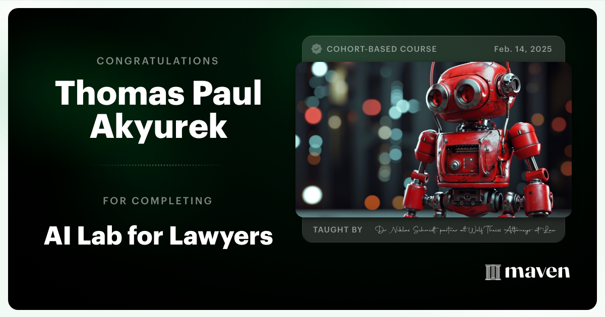 Certificate of Completion for AI Lab for Lawyers