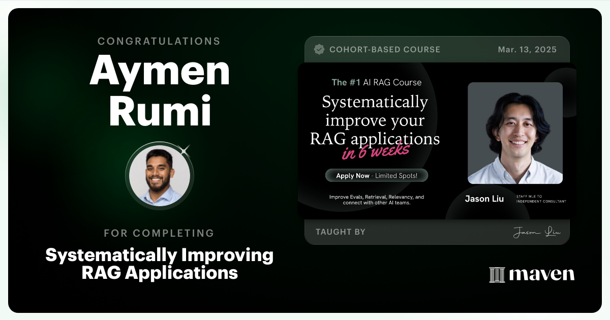 Certificate of Completion for Systematically Improving RAG Applications