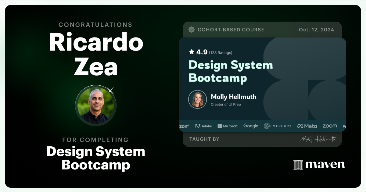Certificate of Completion for Design System Bootcamp