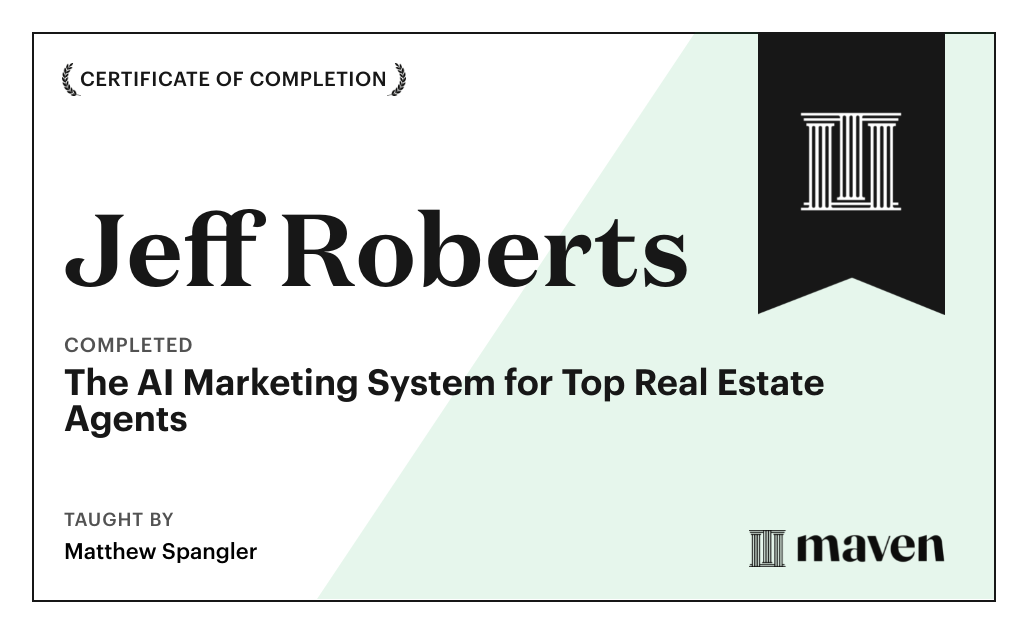 Certificate for The AI Marketing System for Top Real Estate Agents