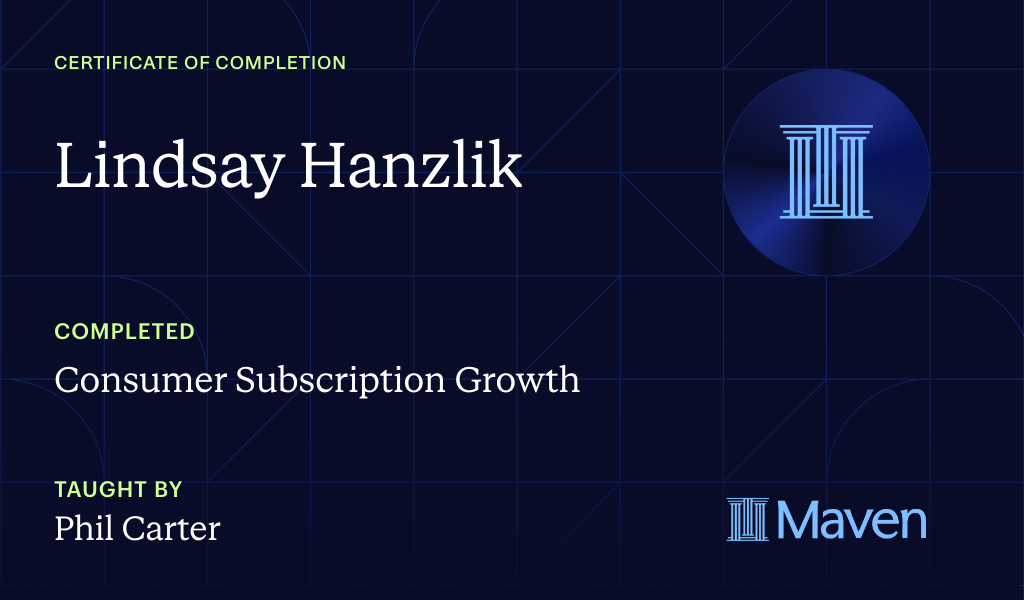 Certificate for Consumer Subscription Growth