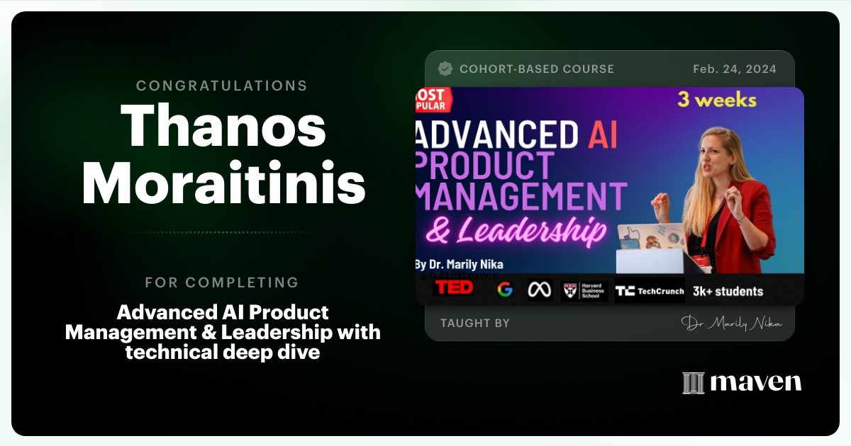 Certificate of Completion for Advanced AI Product Leadership Certification