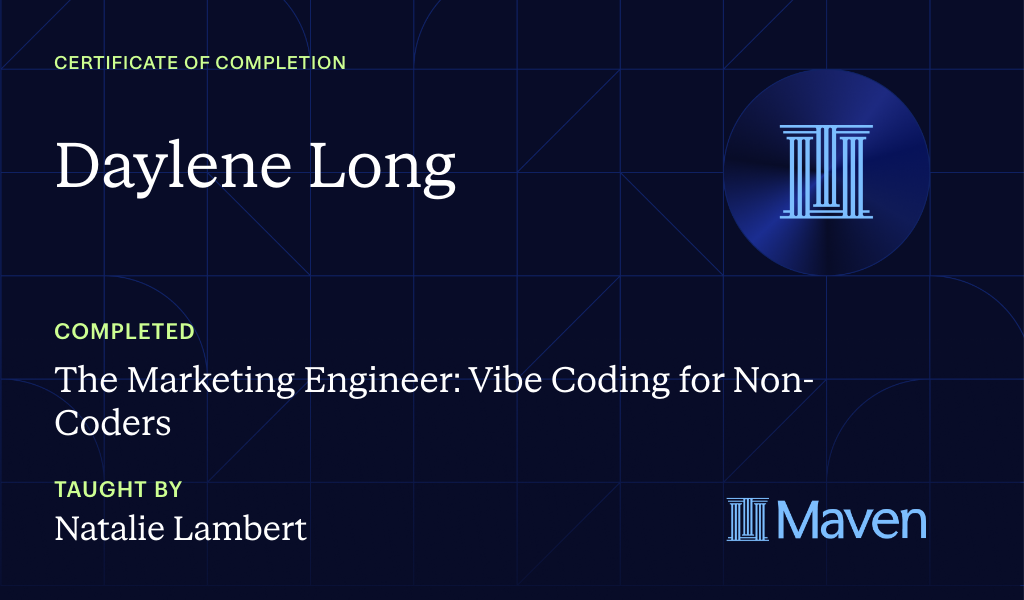 Certificate for The Marketing Engineer: Vibe Coding for Non-Coders