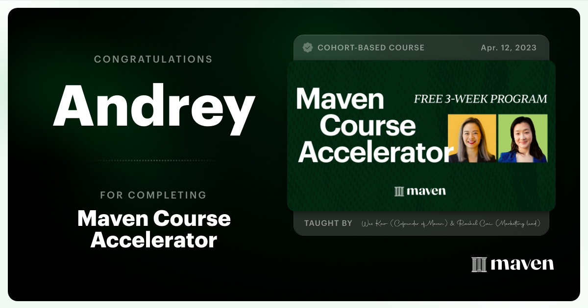 Certificate of Completion for Maven Course Accelerator