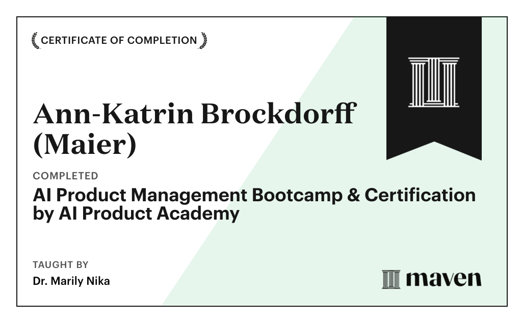 Certificate for AI Product Management Bootcamp & Certification by AI Product Academy