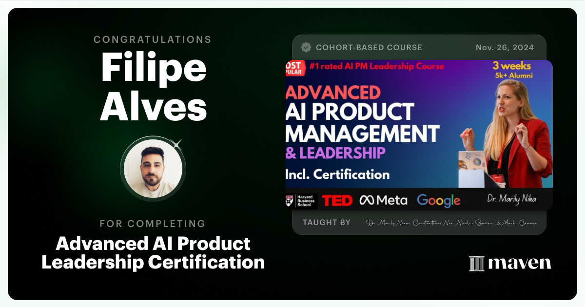 Certificate of Completion for Advanced AI Product Leadership Certification