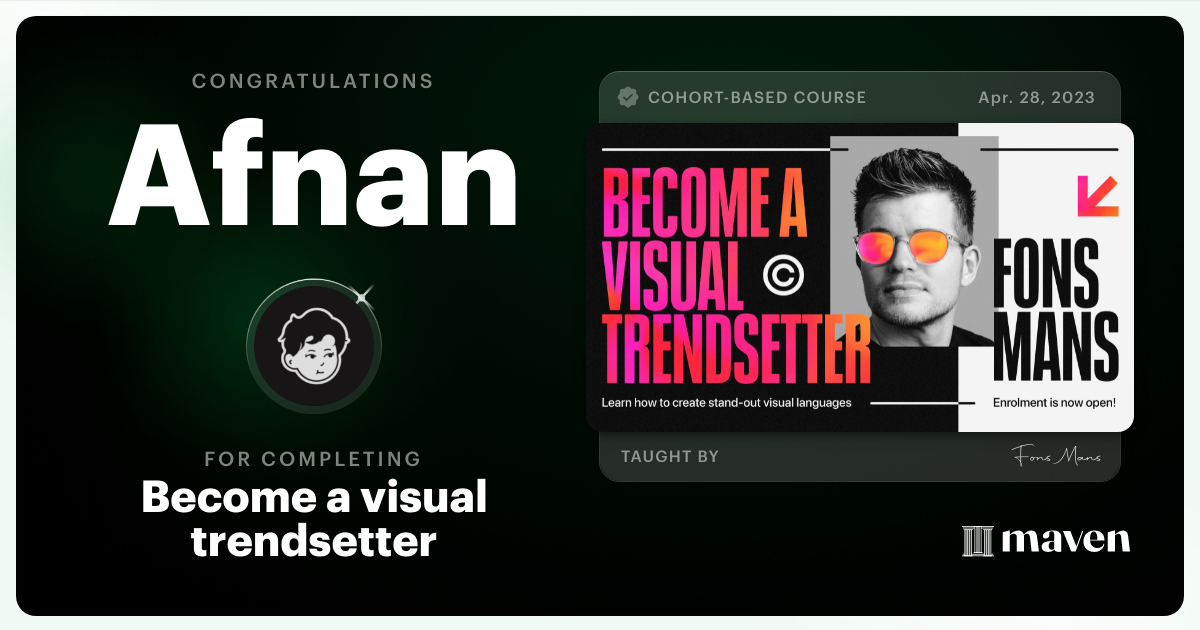 Certificate of Completion for Become a Visual Trendsetter