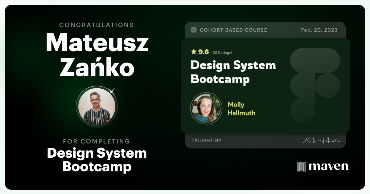 Certificate of Completion for Design System Bootcamp