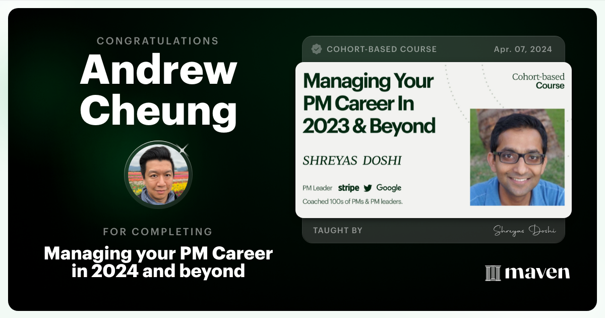 Certificate of Completion for Managing your PM Career in 2025 and beyond