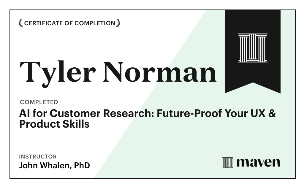 Certificate for AI for Customer Research: Future-Proof Your UX & Product Skills