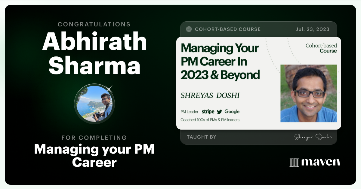 Certificate of Completion for Managing your PM Career in 2025 and beyond