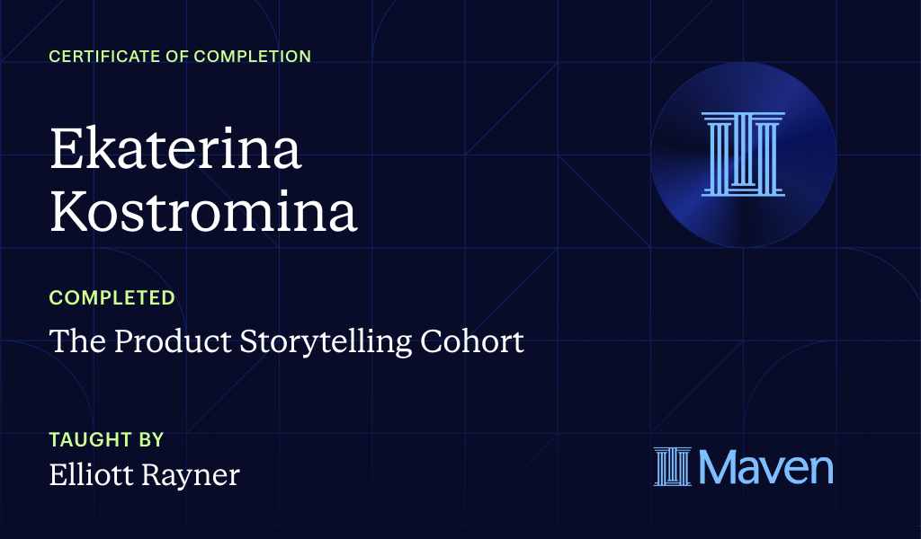 Certificate for The Product Storytelling Cohort