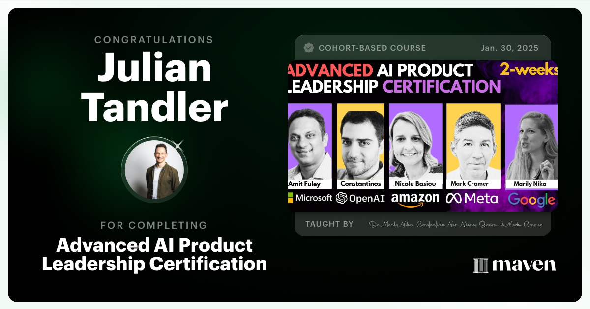 Certificate of Completion for Advanced AI Product Leadership Certification