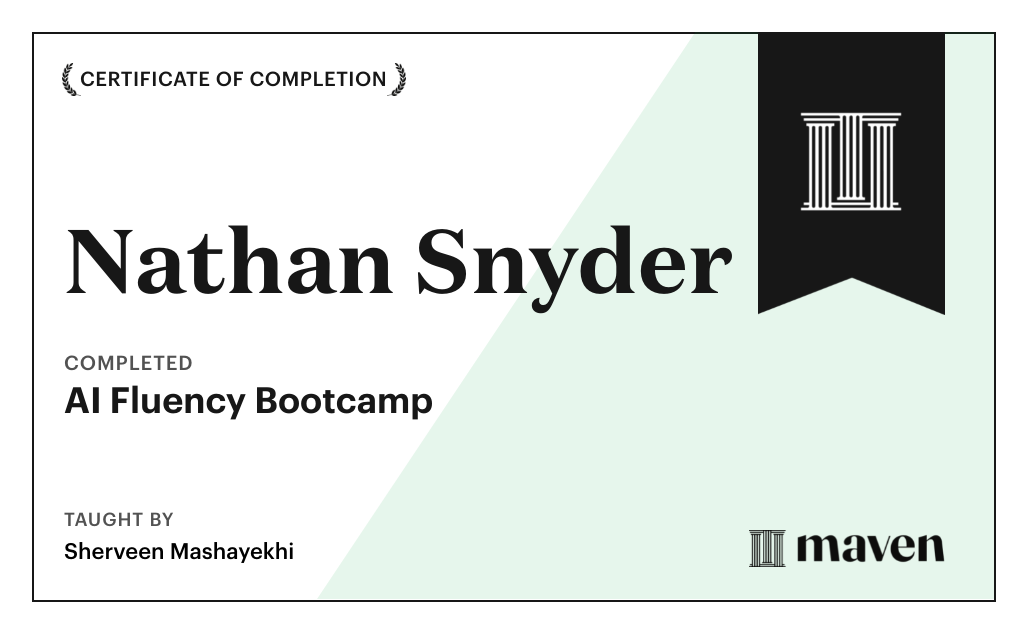 Certificate for AI Fluency Bootcamp
