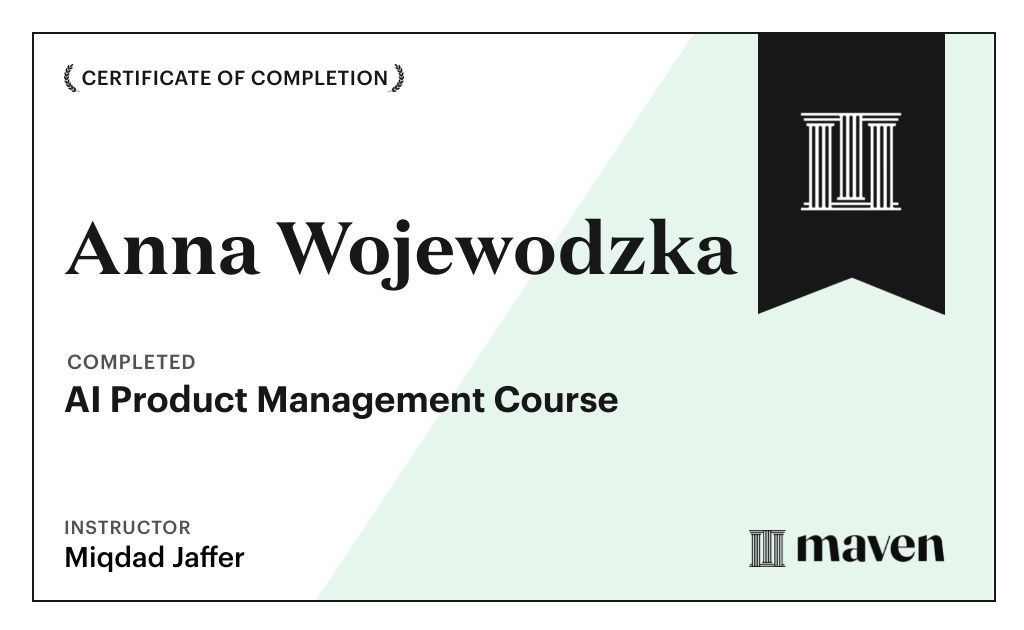 Certificate for AI Product Management Course