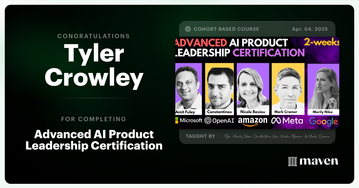 Certificate of Completion for Advanced AI Product Leadership Certification