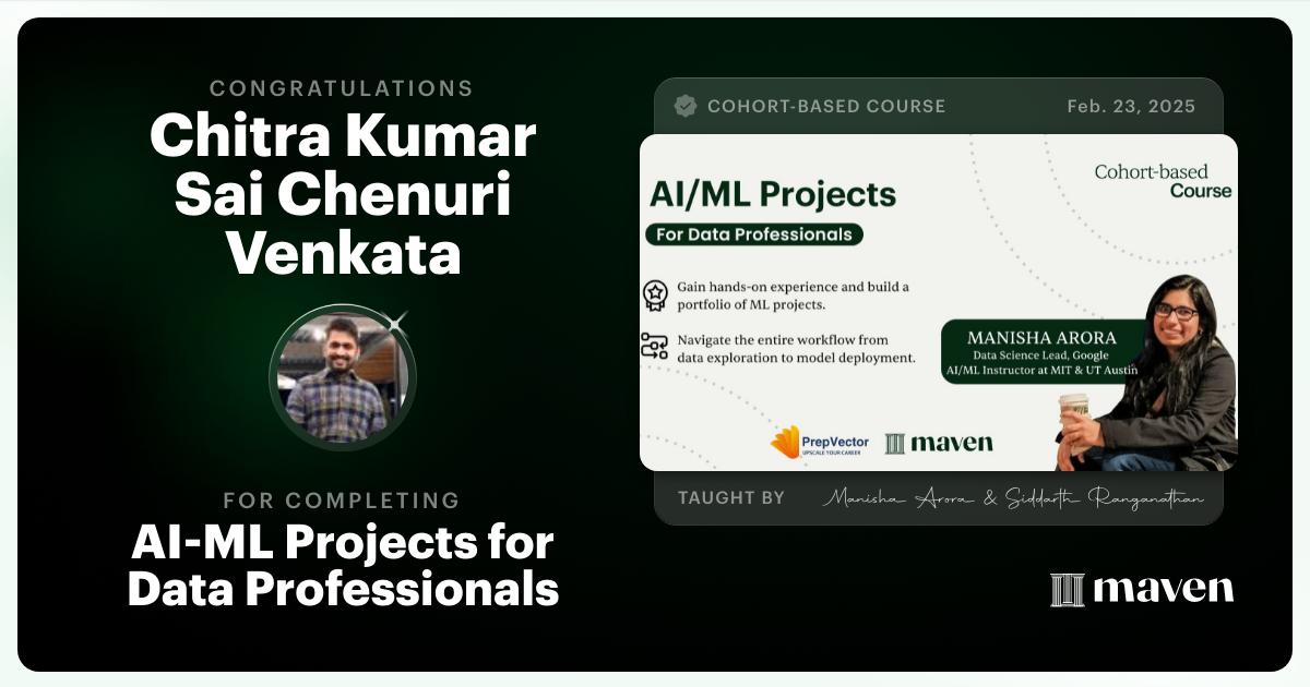 Certificate of Completion for AI-ML Projects for Data Professionals
