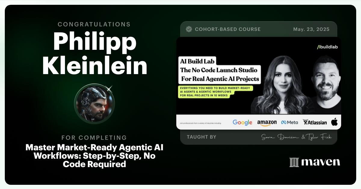 Certificate of Completion for Master Market-Ready Agentic AI Workflows: Step-by-Step, No Code Required