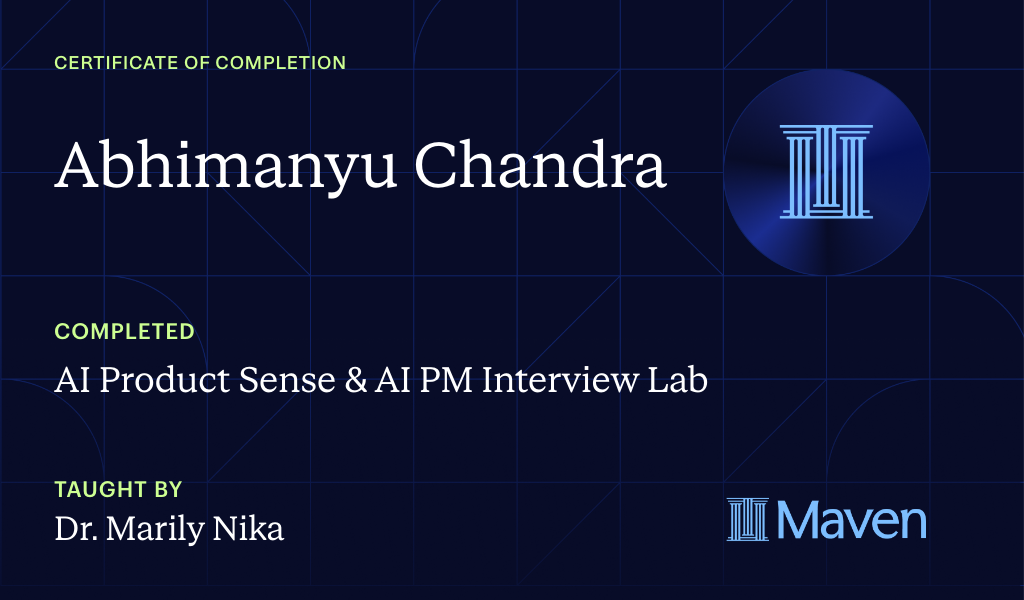 Certificate for AI Product Sense & AI PM Interview Lab