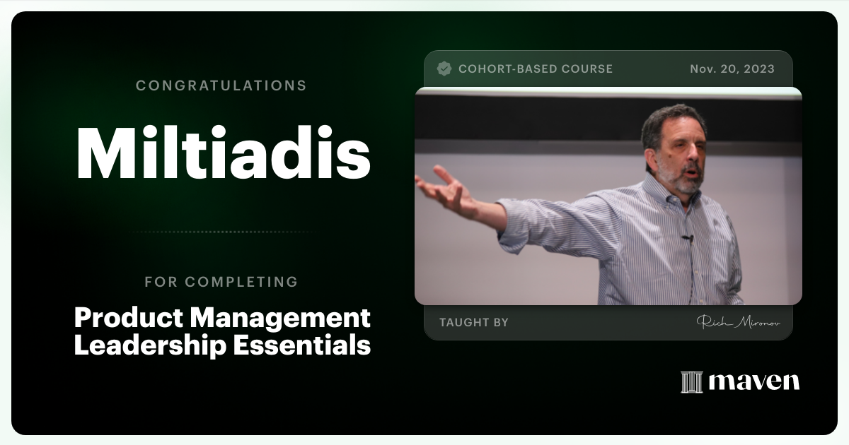 Certificate of Completion for Core Executive & Organizational Skills for Product Leaders