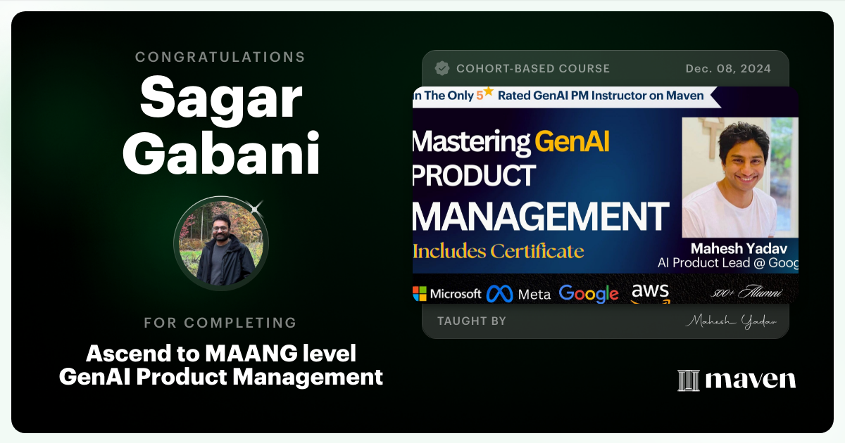 Certificate of Completion for Agentic AI Product Management Certification